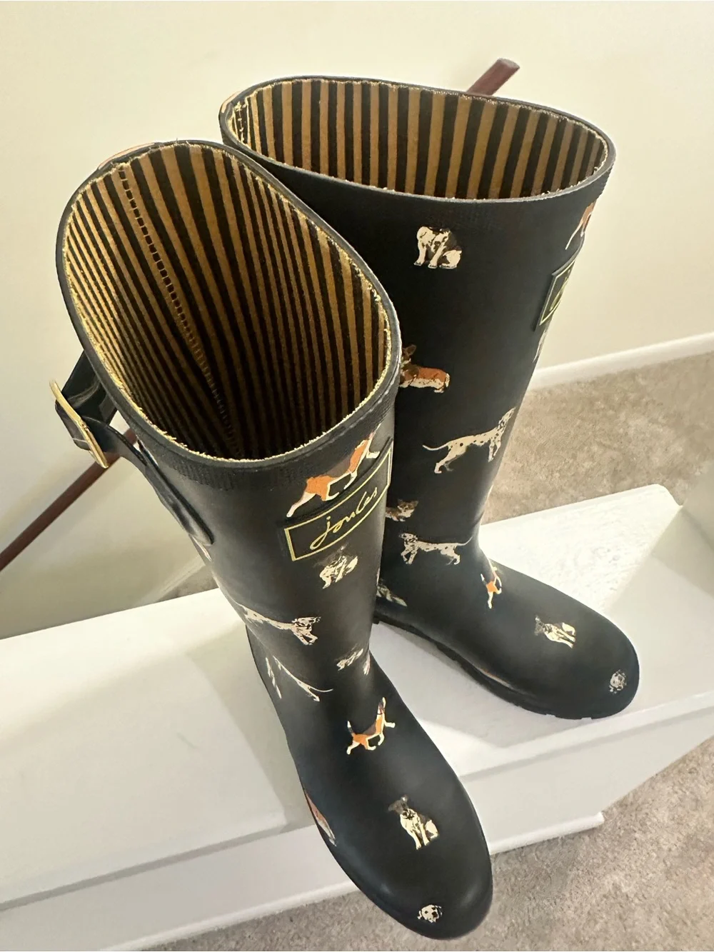 Joules Black Dog Print Tall Rain Boots Wellies EU 38 US 7.5/8
